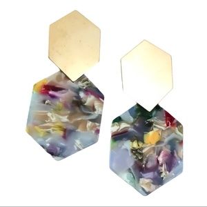 Gold Tone Multi Color Acrylic Earrings